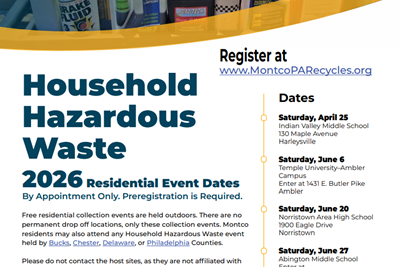 2026 MONTCO HOUSEHOLD HAZARDOUS WASTE COLLECTIONS ANNOUNCED